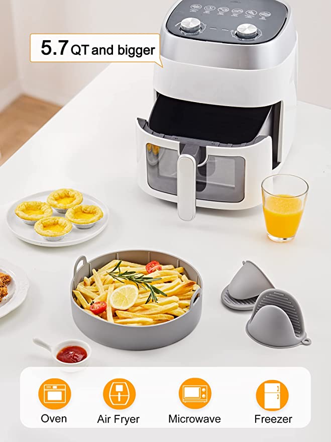 Ronde siliconen Airfryer bak | 18 x 18 cm | Kleur: Grijs