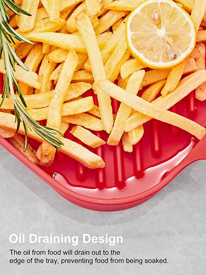 Vierkante siliconen Airfryer bak | 20 x 20 cm | Kleur: Grijs & Rood