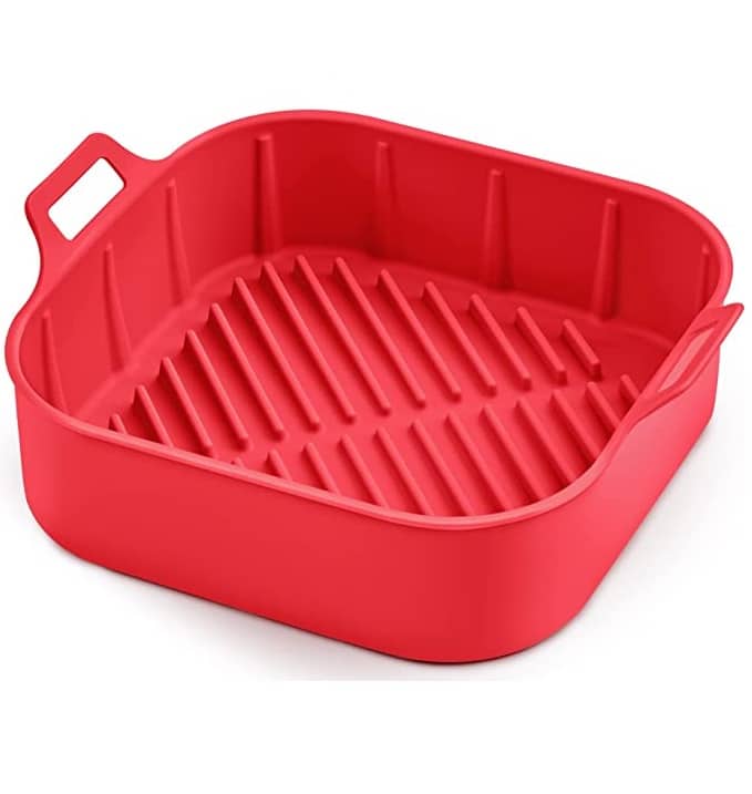 Vierkante siliconen Airfryer bak | 20 x 20 cm | Kleur: Grijs & Rood