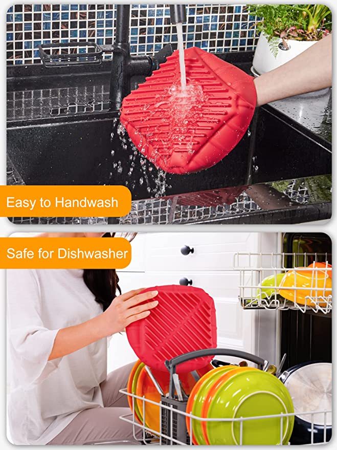 Vierkante siliconen Airfryer bak | 20 x 20 cm | Kleur: Grijs & Rood