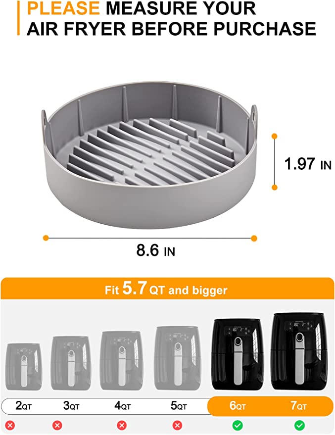 Ronde siliconen Airfryer bak | 18 x 18 cm | Kleur: Grijs